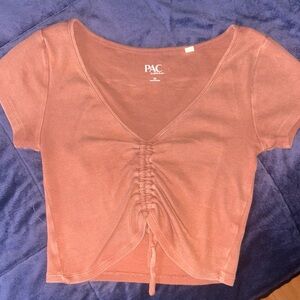 Pacsun Sweetheart Rust Ruched Short Sleeve Crop Top